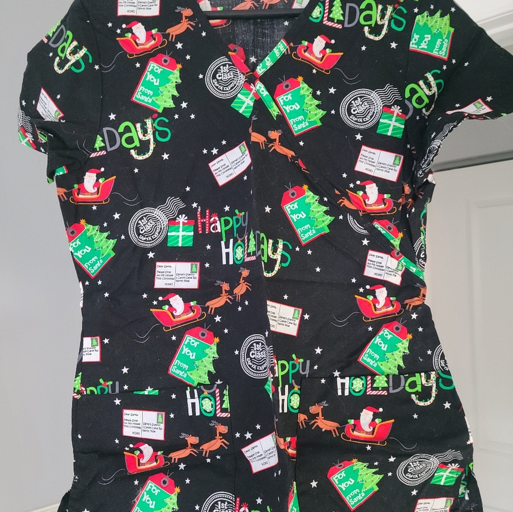 Festive Holiday Scrub Top